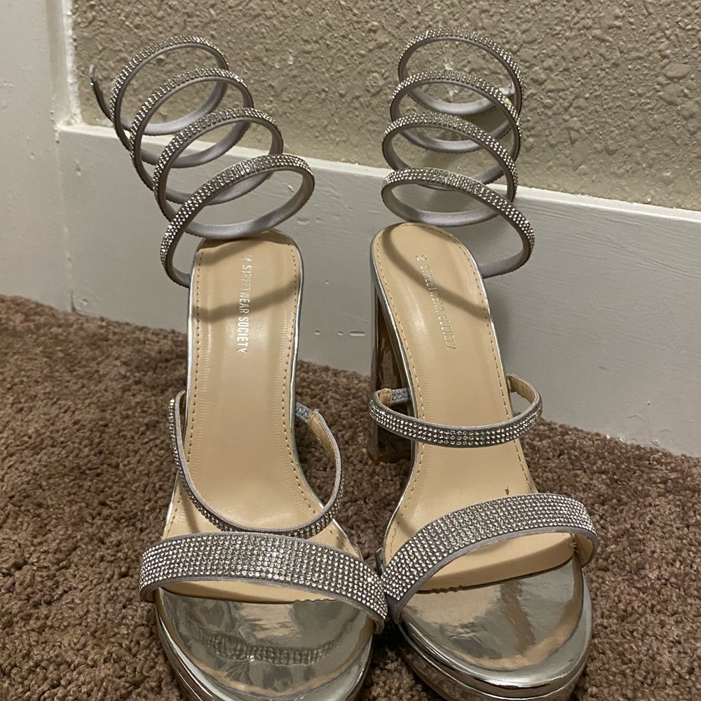 Streetwear Society Silver Strappy Heels